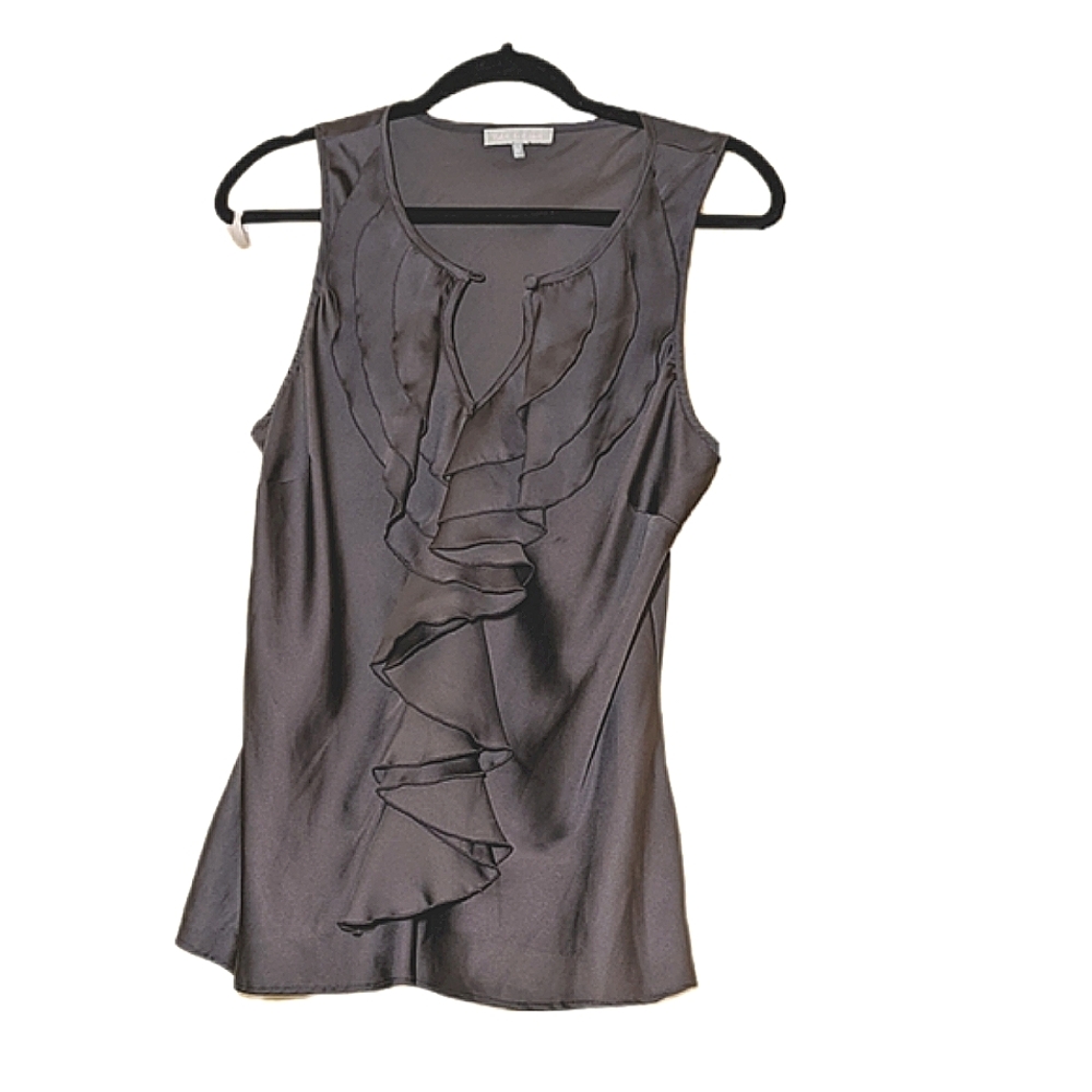 VIOLET & CLAIRE silky V-neck gunmetal sleeveless blouse, size Med